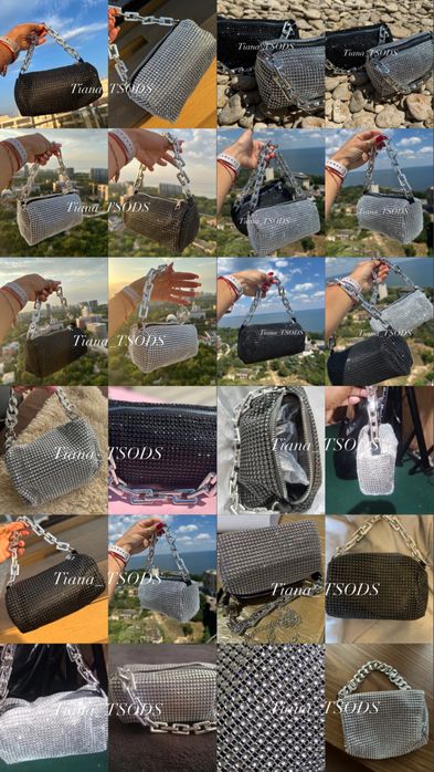 Сумка со стразами вечірній клатч з камінням срібна сумочка на ланцюжку