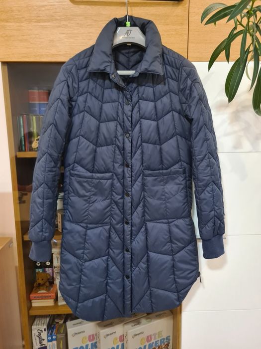 Granatowy pikowana długa kurtka rozm. 36