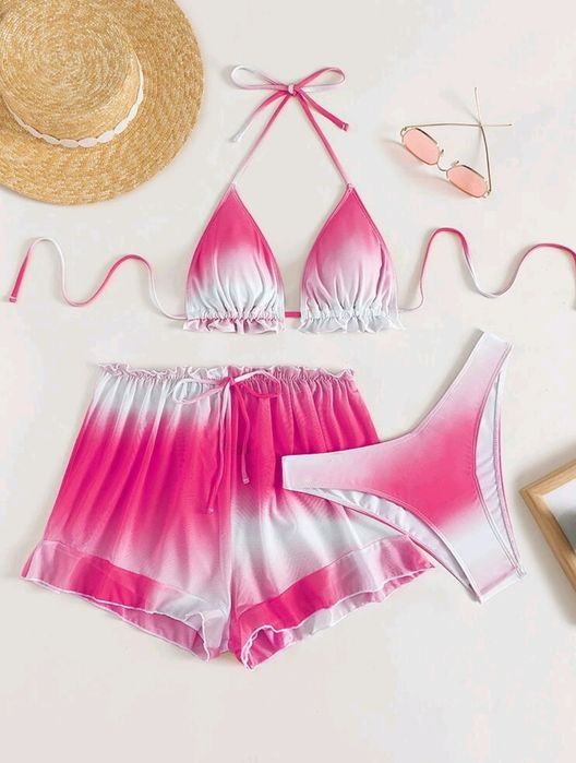Bikini strój kąpielowy 3 częściowy ombre róż L