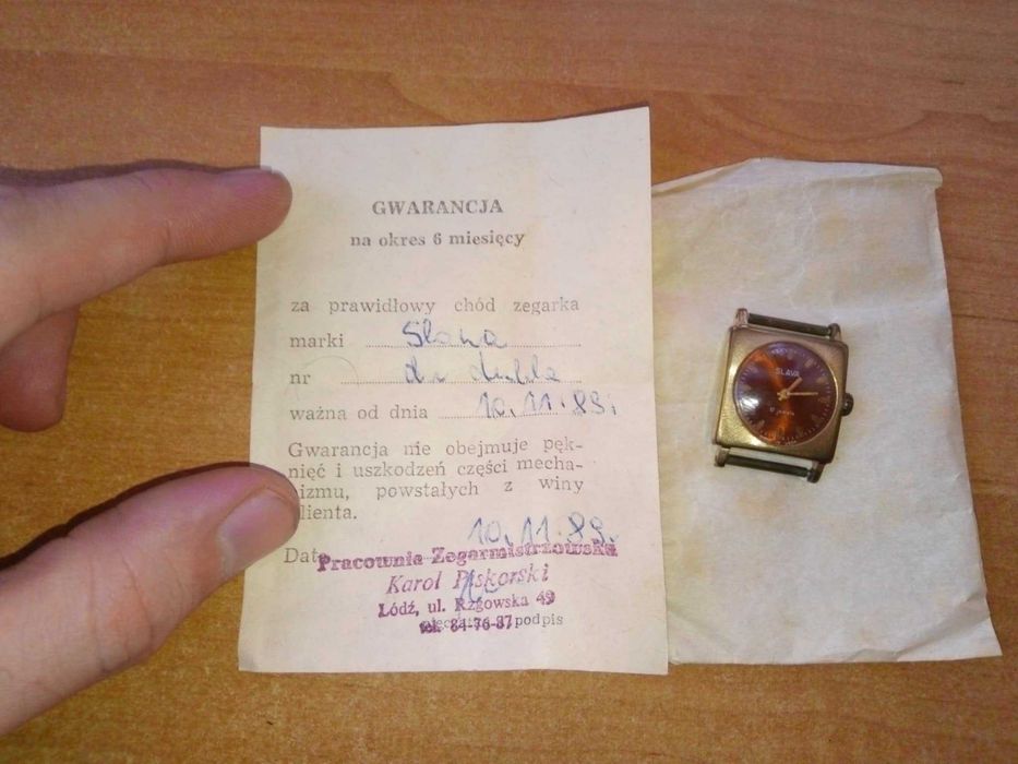 Zegarek analogowy Slava Sława radziecki karta gwarancyjna 1989 damski