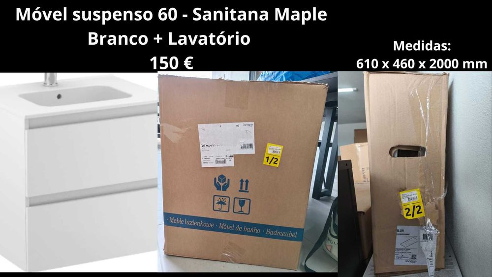 Móvel suspenso 60 - Sanitana Maple Branco + Lavatório. Novo, embalagem original.