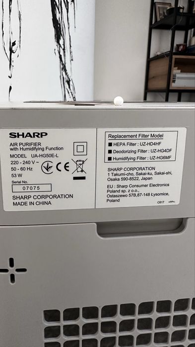 Oczyszczacz z nawilzaczem i jonizacja sharp ua-hd50e-l