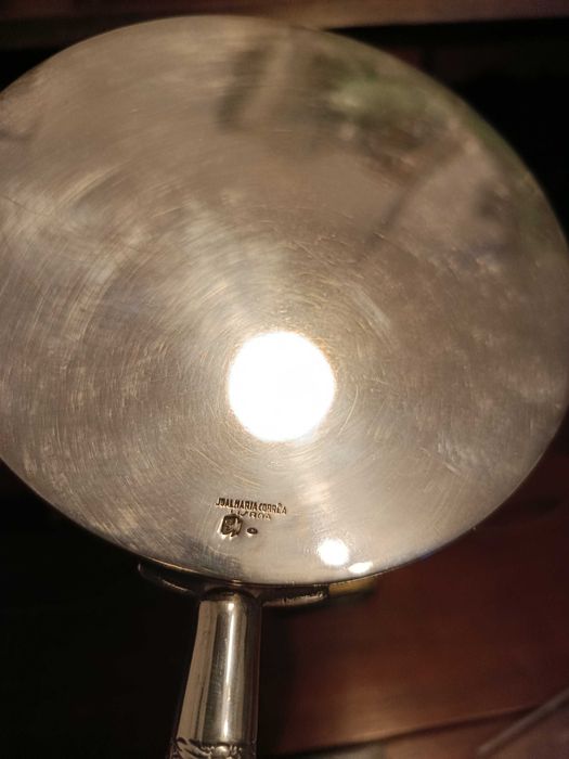 Grande espelho Biselado de mão Prata Portuguesa Contrastada 833 25 cm