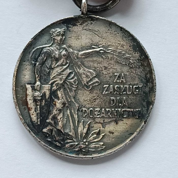 Medal Za Zasługi Dla Pożarnictwa PRL z Wstążką Oryginał