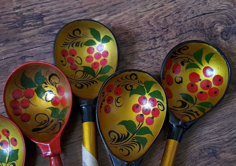 Łyżki drewniane ręcznie malowane, 7 sztuk