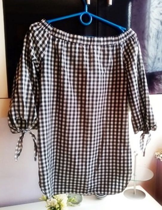 Cold Shoulder pepitka sukienka/tunika M jak nowa