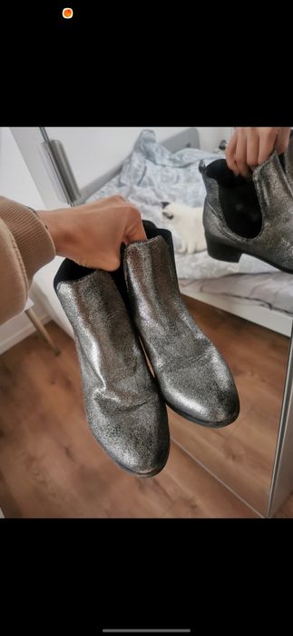 Buty Botki Brokatowe Srebrne 39