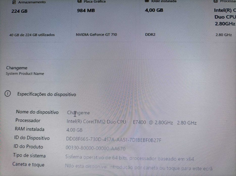 Computador Intel Core 2 Duo E7400, 4GB, disco 240GB SSD e Windows Pro