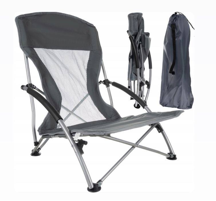 Krzesło Wędkarskie Turystyczne Składane z Oparciem Plażowy Ogrodowy