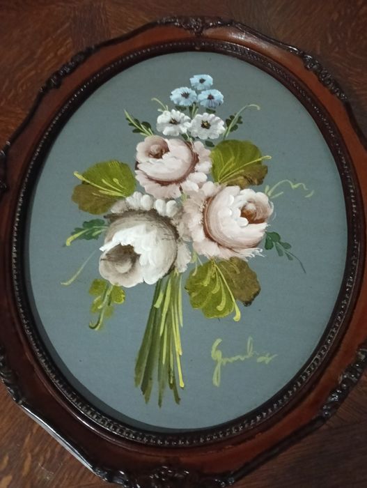 Tabuleiro antigo com pintura original e única de autor