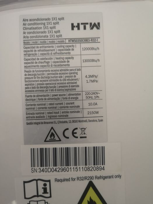 Ar acondicionado 12000 btu