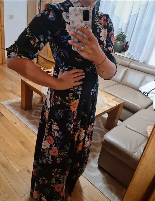 Zara długa maxi koszulowa sukienka w kwiaty M