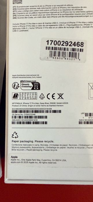 Iphone 17 pro max Azul 256gb Novo .
