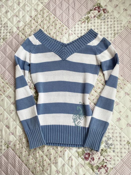 Sweterek w niebieskie paski S 36 blind date coquette vintage 00s