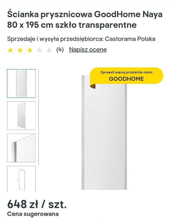 Szklana ściana prysznicowa/panel prysznicowy