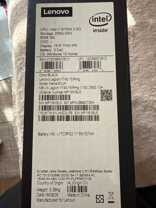 Laptop LENOVO i7-9750H 15.6'' FHD IPS RTX 2060 6GB