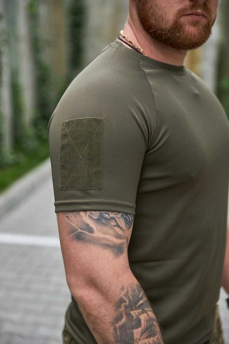Тактична літня футболка Coolmax Military з велкро панелями Олива