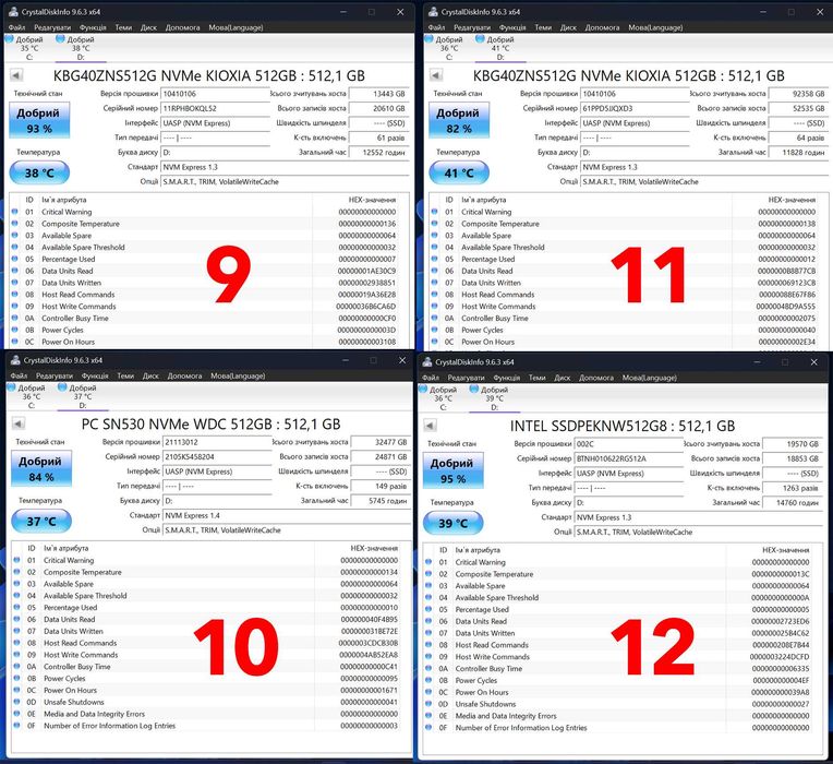 SSD 512Gb / 1Tb NVME M.2 Samsung/Intel/SKhynix/WD/Kioxia