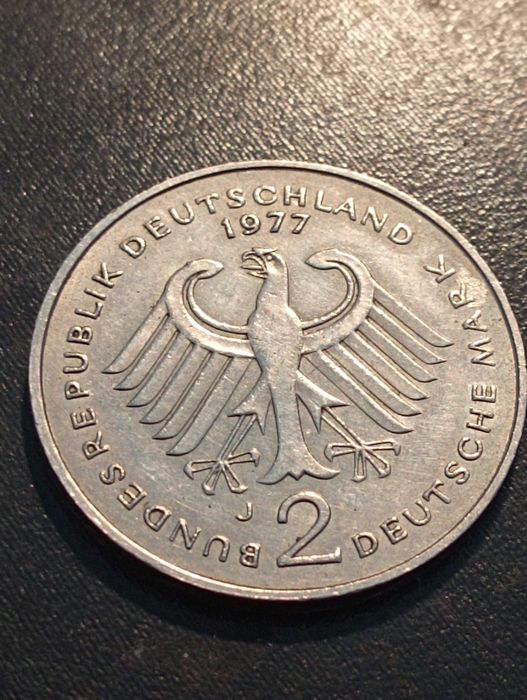 2 Deutch Mark - Letra J - Hamburg - 1977	 - Soberba  - Cupro-Níquel