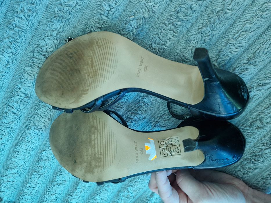 Nine West szpilki czarne sandały 10 z kokardkami kryształki  41