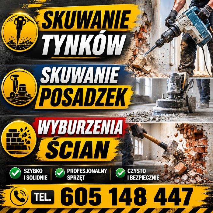 Skuwanie tynków posadzek płytek zrywanie podłóg wyburzenia ścianek