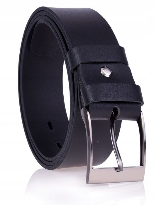 Skórzany Pasek Męski 4cm Klasyczny Jeans Czarny