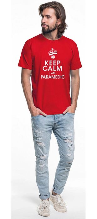 Koszulka męska KEEP CALM I AM PARAMEDIC czerwona (XL)