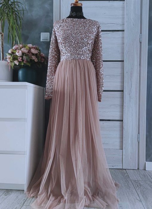 długa suknia wieczorowa z cekinami rozmiar xl 42 sylwestra studniówkę