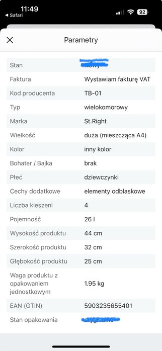 Plecak na kołkach St. Right