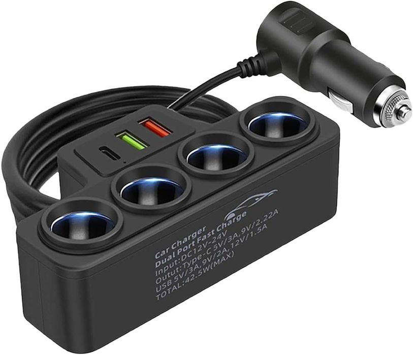 Adapter do zapalniczki samochodowej 12V/24V 4-gniazdowa