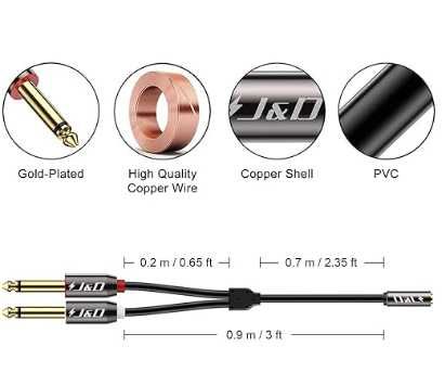 Kabel J&D 3,5 mm do 2 x 6,35 mm,