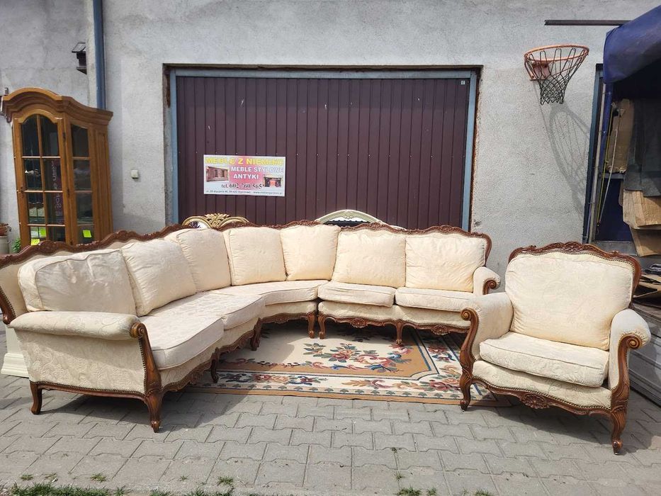 Piękny komplet wypoczynkowy narożnik fotel ludwik chippendale