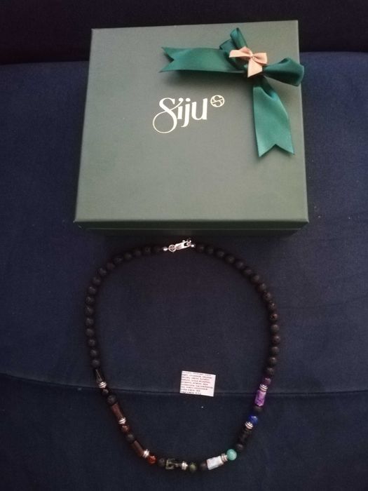 Męski naszyjnik czakry - 14 kamieni szlachetnych, lawa