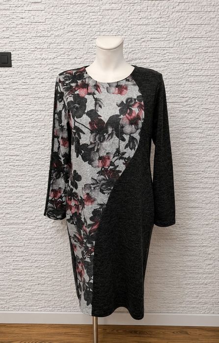 Piękna sukienka damska XL 42 kwiaty elegancka midi wygodna casual
