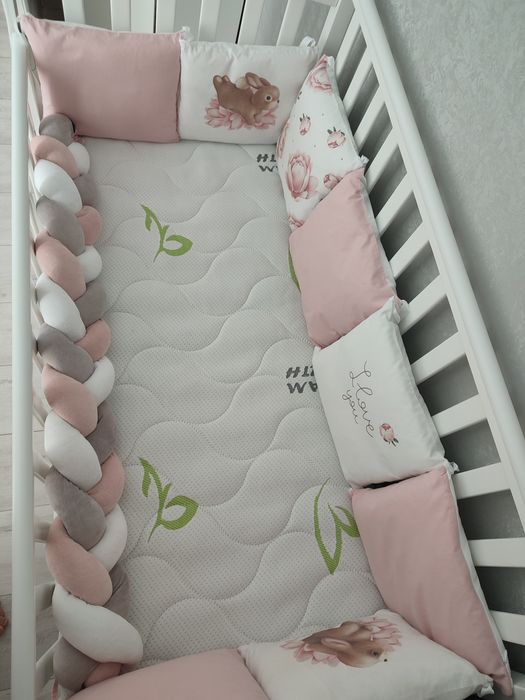 Бортики-подушки + коса в дитяче ліжечко | Змінні наволочки | Дуже гарн