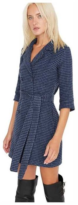 Damska Sukienka Midi TRENDOL Dekolt Serek Kopertowa Niebieska 38