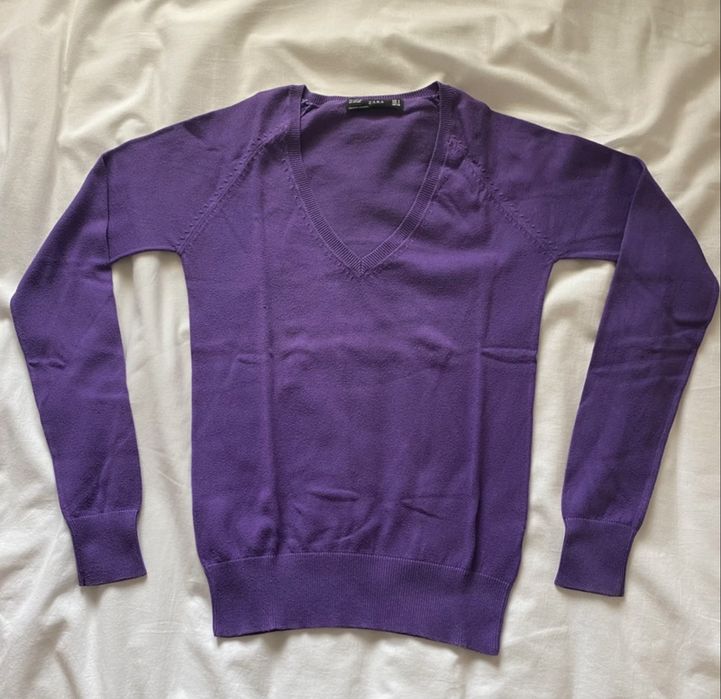 Pullover roxo de malha fina Zara, tamanho S
