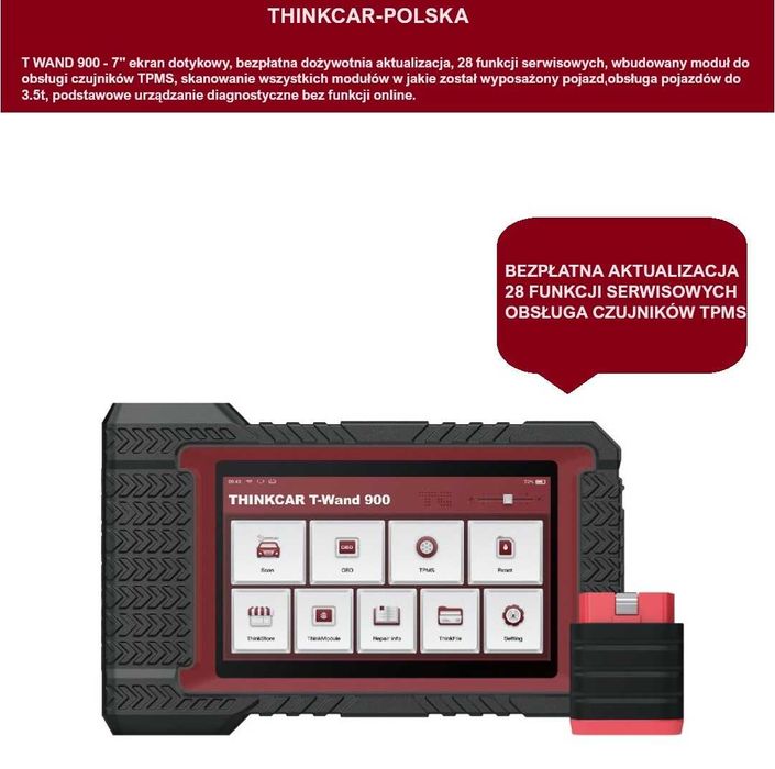 Thinkcar Thinktool T wand 900 Bezpłatna aktualizacja 28 funkcji, TPMS