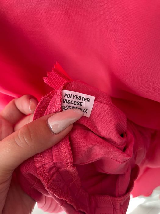 Sukienka różowa fuksja 52 Benitta z paleryną asymetryczna