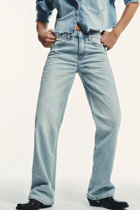 Джинси wide leg zara, світлі джинси zara wide leg, джинси trf wide leg mid-rise zara