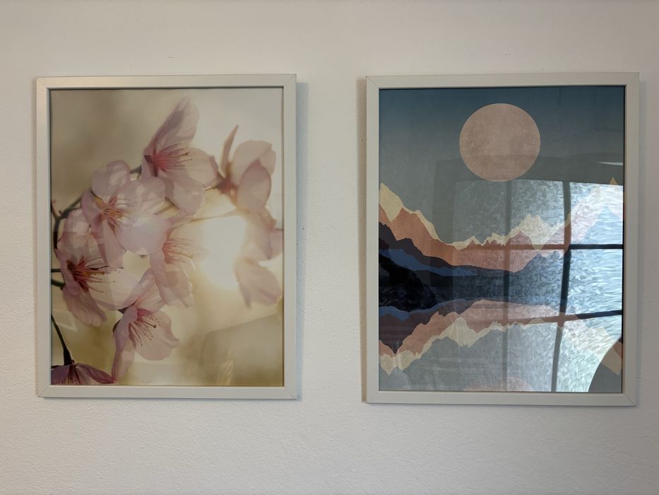 Conjunto de 2 quadros decorativos c/ moldura branca