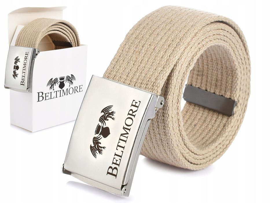 Beltimore męski pasek do spodni PARCIANY parciak beżowy 125 cm sport