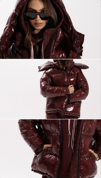 ЗНИЖКА на 58см Лаковий пуфер глянець жіночий куртка бургунді бордо