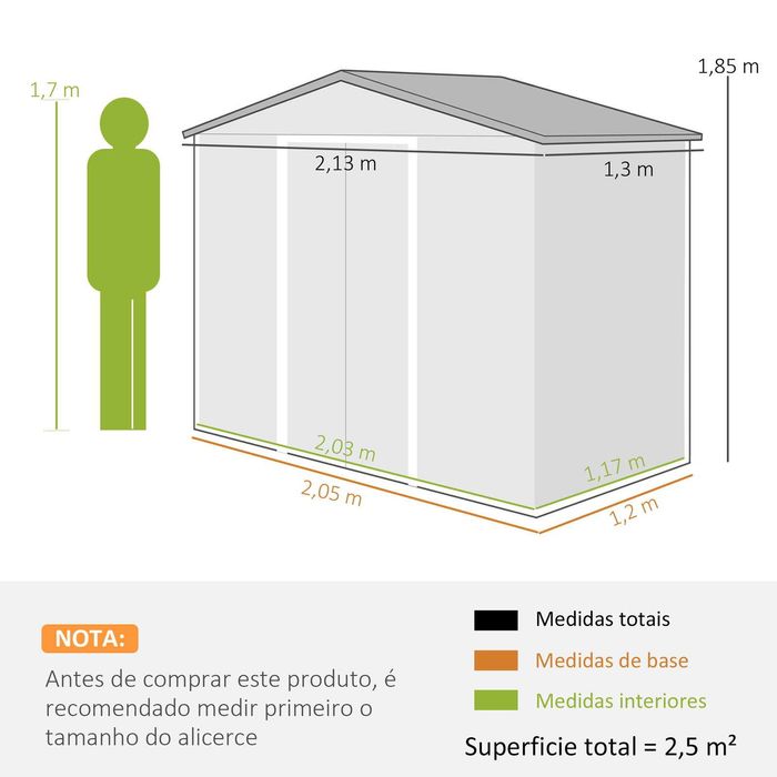 Abrigo de Jardim Metálico 213x130x185 cm Branco e Cinzento