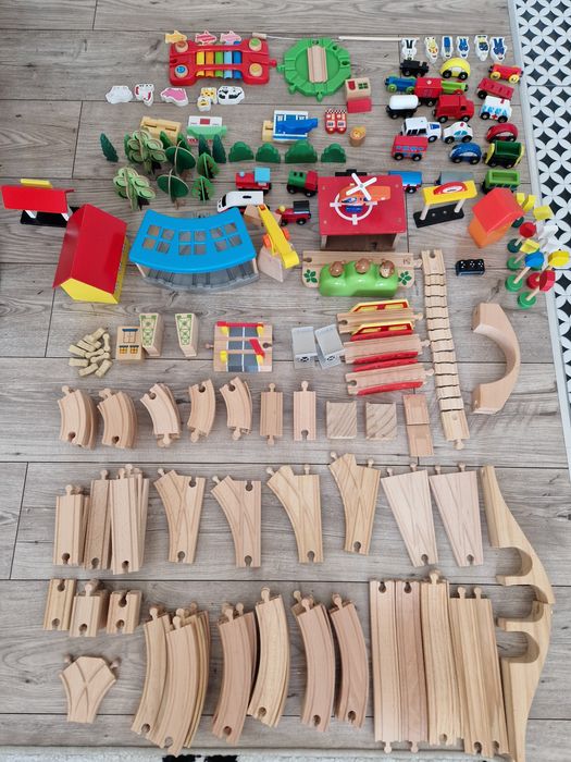 Drewniana kolejka 184 elementy drewniane tory