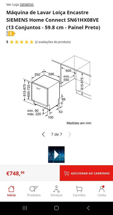 Maquina ENCASTRE Lavar Loiça Siemens Nova