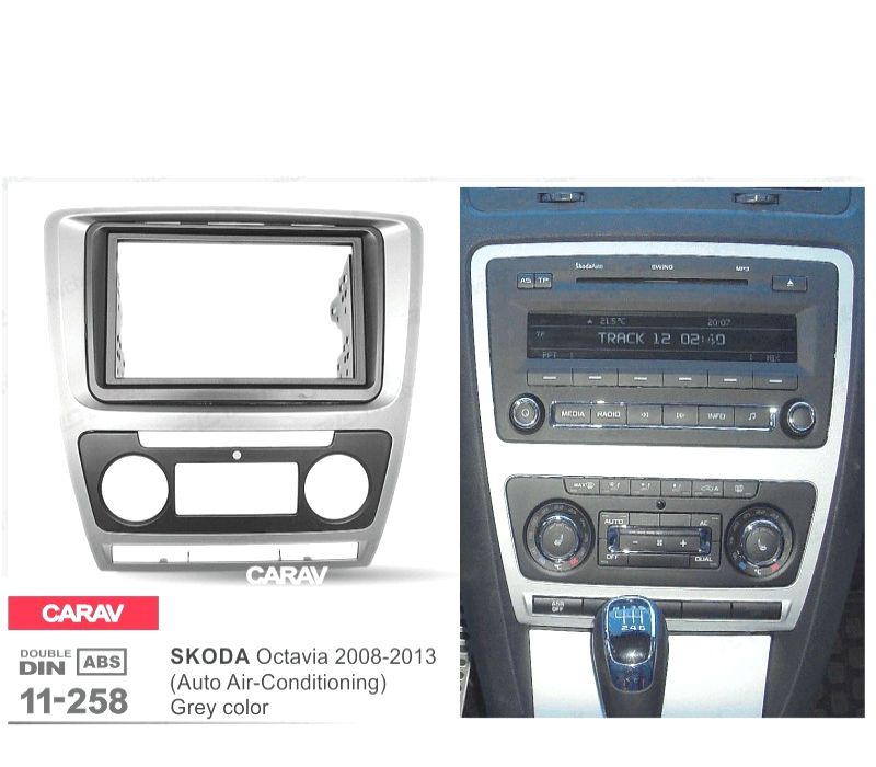 MOLDURA ADAPTADOR CINZENTO PARA RADIO 2-DIN PARA SKODA OCTAVIA 08-13 CON AIRE ACONDICIONADO AUTOMÁTICO