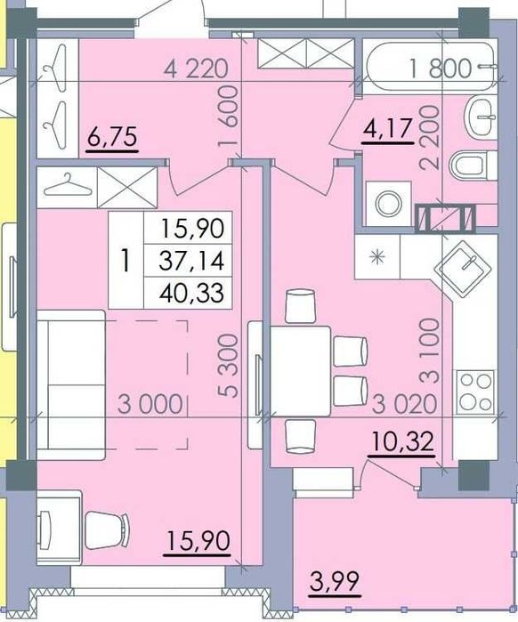 Продаж ЖК Пелюстковий, 1 кім. 41м2 + бонус кладовка 5м2. код 7921