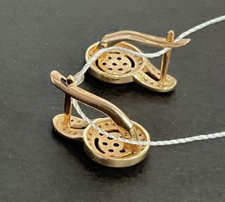 Сережки, золото585, красное, длина 1,8 см, цирконий