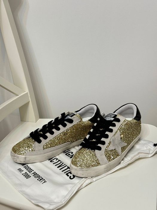 Nowe Sneakersy Golden Goose Super-Star Glitter Skóra Rozmiar 40